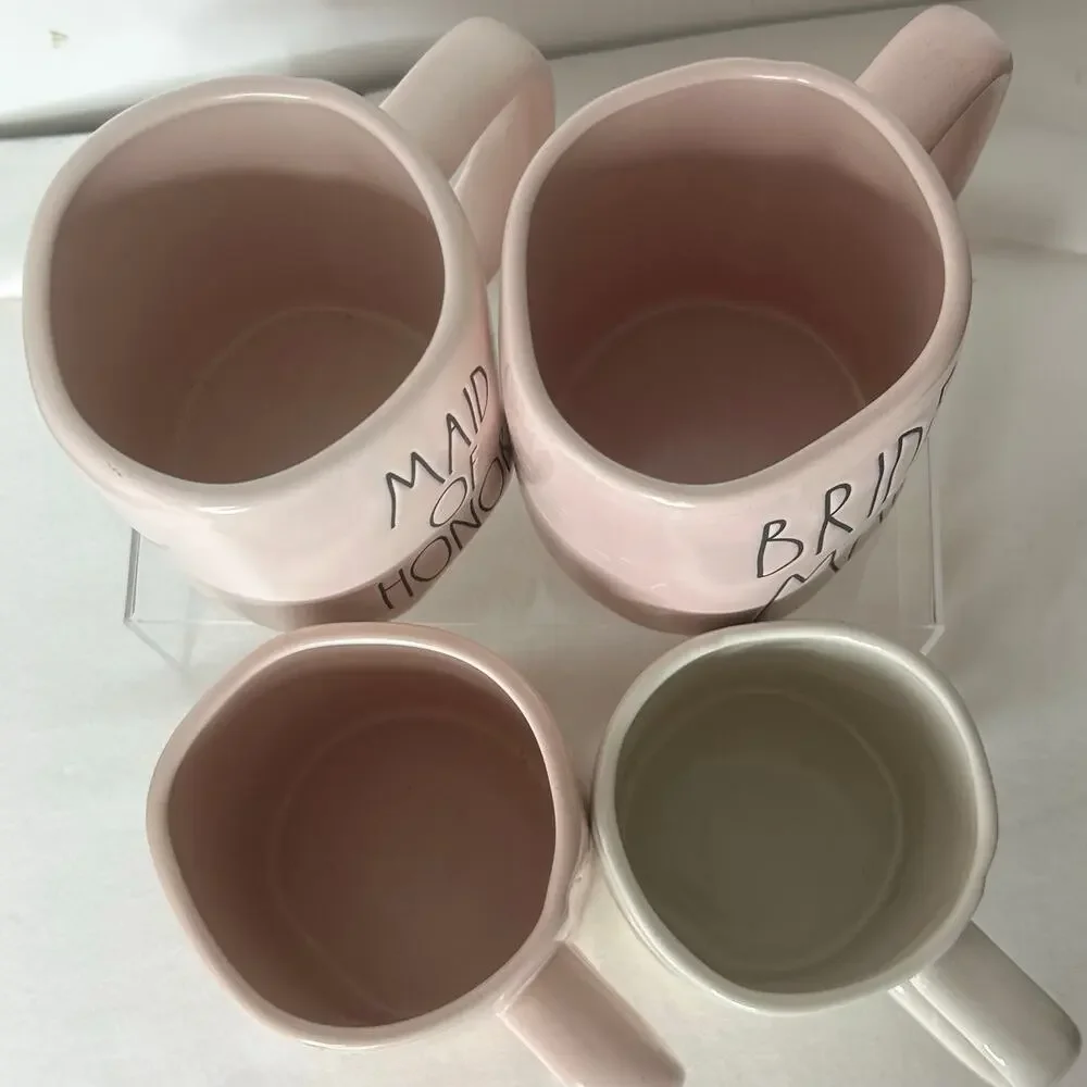 Rae Dunn Wedding Mug Set 4 Pink Bride to Be Bridesmaid Maid of Honor Groom